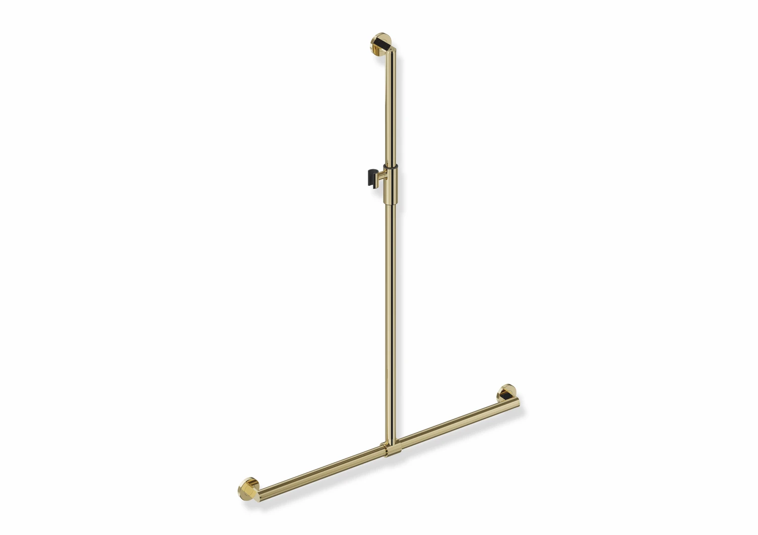 Duschhandlauf mit verschiebbarer Brausehalterstange, Edelstahl, PVD, mit magnetischem Brausehalter, senkrechte Länge 1250 mm, waagerechte Länge 914 mm, D: 32 mm, in Farbe CK (Messing glänzend)