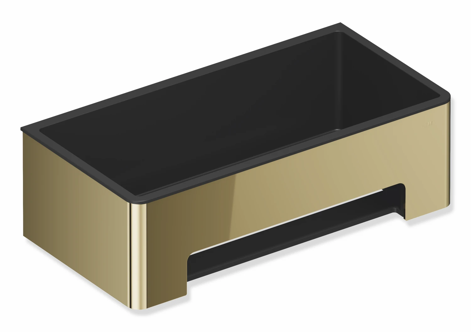 Duschkorb des Systems 900, Halter aus Edelstahl, PVD, Einsatz aus Kunststoff, schwarz, B: 220 mm, H: 67 mm, T: 115 mm, in Farbe CK (Messing glänzend)