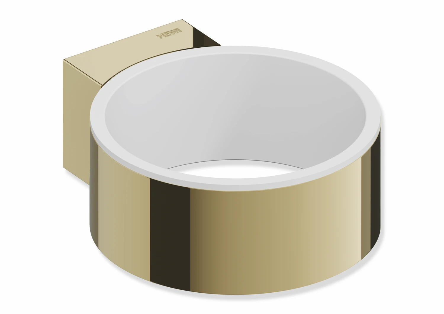 Föhnhalter des Systems 900, Halter aus Edelstahl, PVD, zur Wandmontage, mit Einsatz zum Schutz aus mattem Polyamid, weiß, in Farbe CK (Messing glänzend)