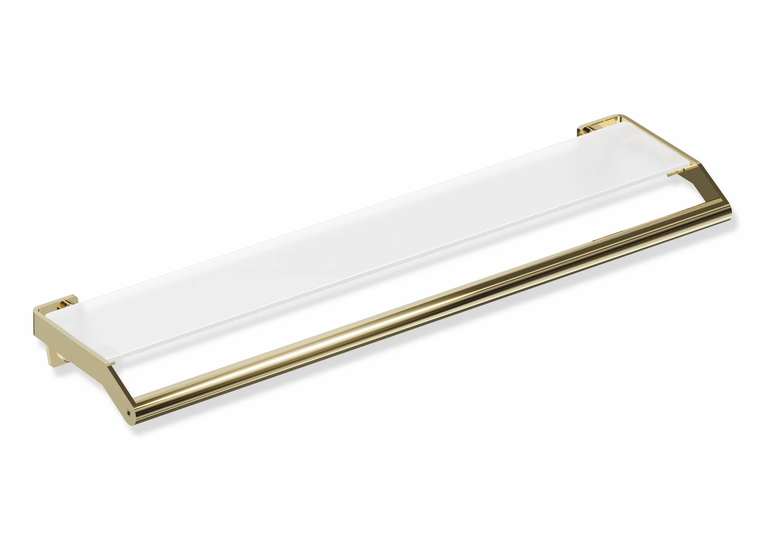 Ablage mit Haltegriff des Systems 900, Edelstahl, PVD, Glasplatte mit Splitterschutzfolie, weiß hinterlackiert, 720 mm breit, 70 mm hoch, 188 mm tief, in Farbe CK (Messing glänzend)