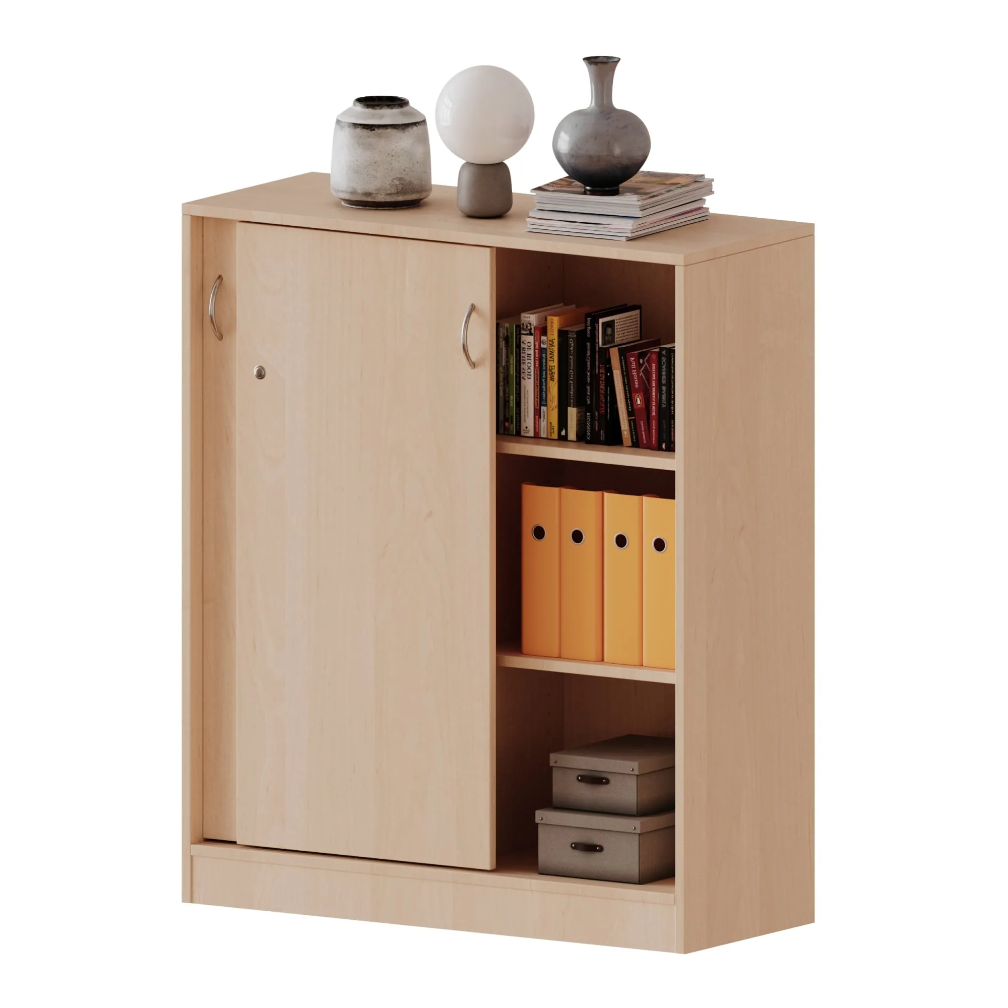 Schrank mit 3 Fächern und Holzschiebetür, Höhe 118 cm - EVO180 Serie