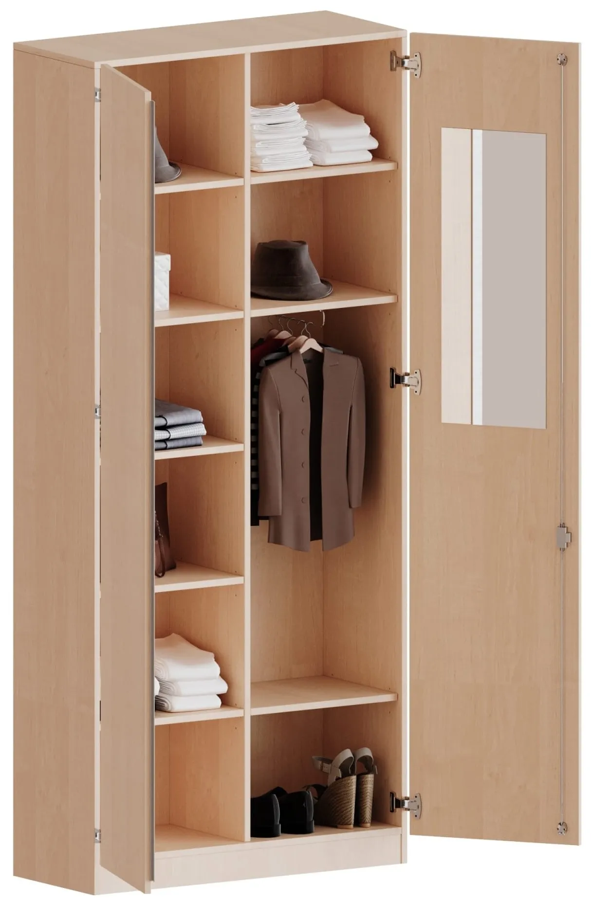 Garderobenschrank zweitürig mit Mittelwand und 8 Einlegeböden, Höhe 226 cm - EVO180 Serie
