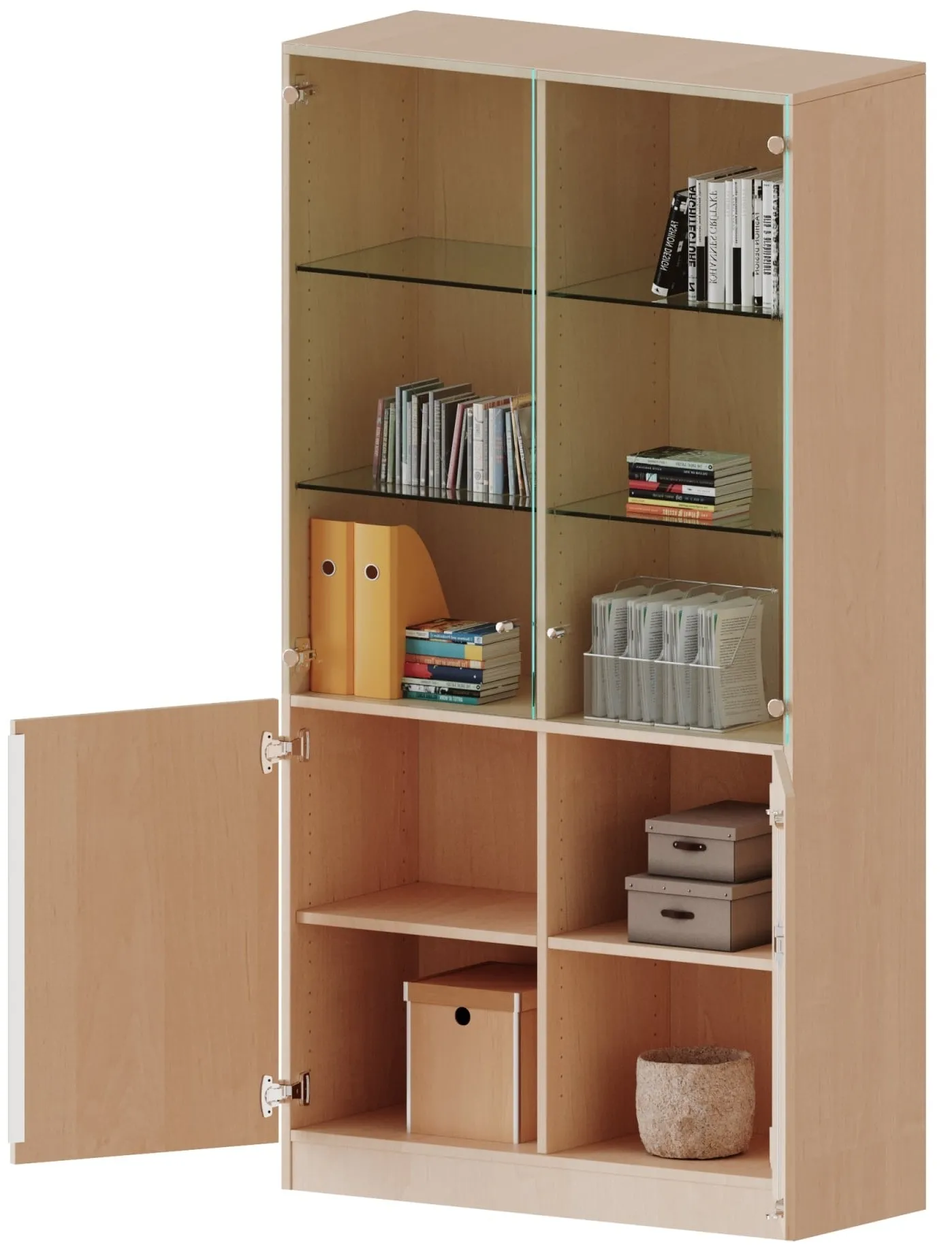 Kombischrank zweireihig mit 5 Ordnerhöhen davon 3 mit Glasdrehtür, Höhe: 190 cm - EVO180 Serie