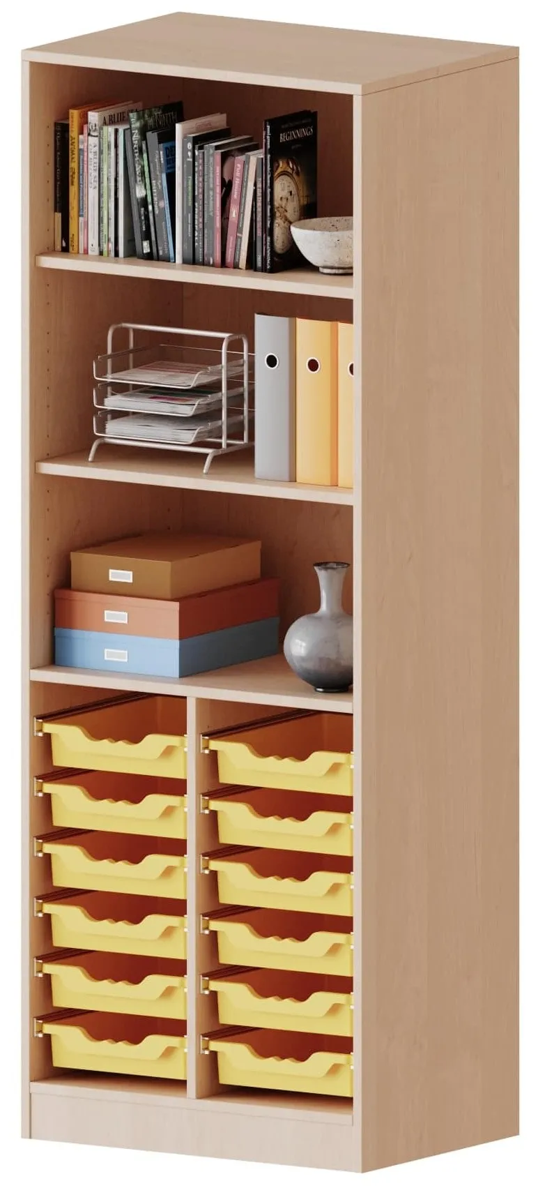 Regal mit 12 flachen ErgoTray Boxen und 3 Fächern, B/H 70,3 x 190 cm - EVO180 Serie