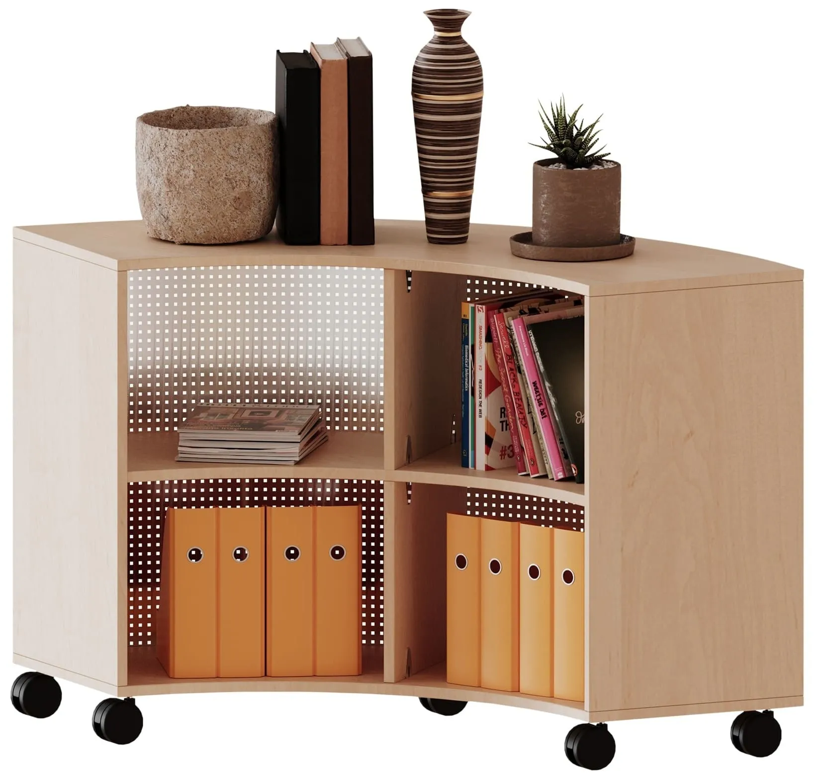 Bogenregal im Viertelkreis mit Rückwand aus Lochblech, B/H/T 52,2 x 82 x 40 cm - EVO180 Serie