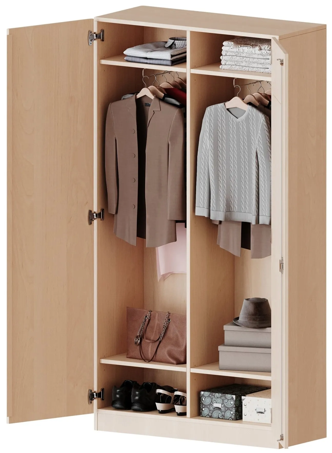 Garderobenschrank zweitürig mit Mittelwand und 4 Einlegeböden, Höhe 190 cm - EVO180 Serie