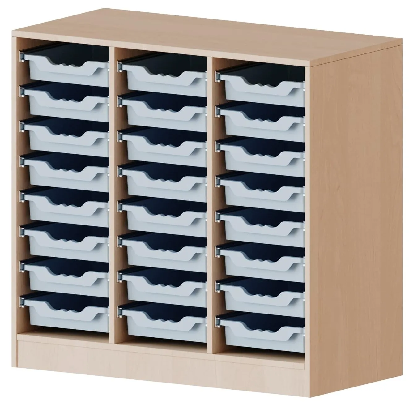 Regal dreireihig mit 24 flachen ErgoTray Boxen, B/H 104,5 x 100 cm - EVO180 Serie