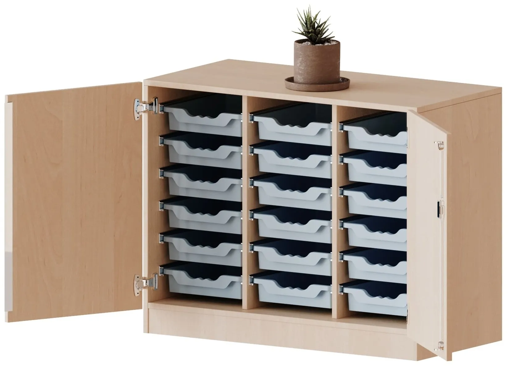 Schrank dreireihig mit 18, 24 oder 30 flachen ErgoTray Boxen, B/T 104,5 x 50 cm - EVO180 Serie