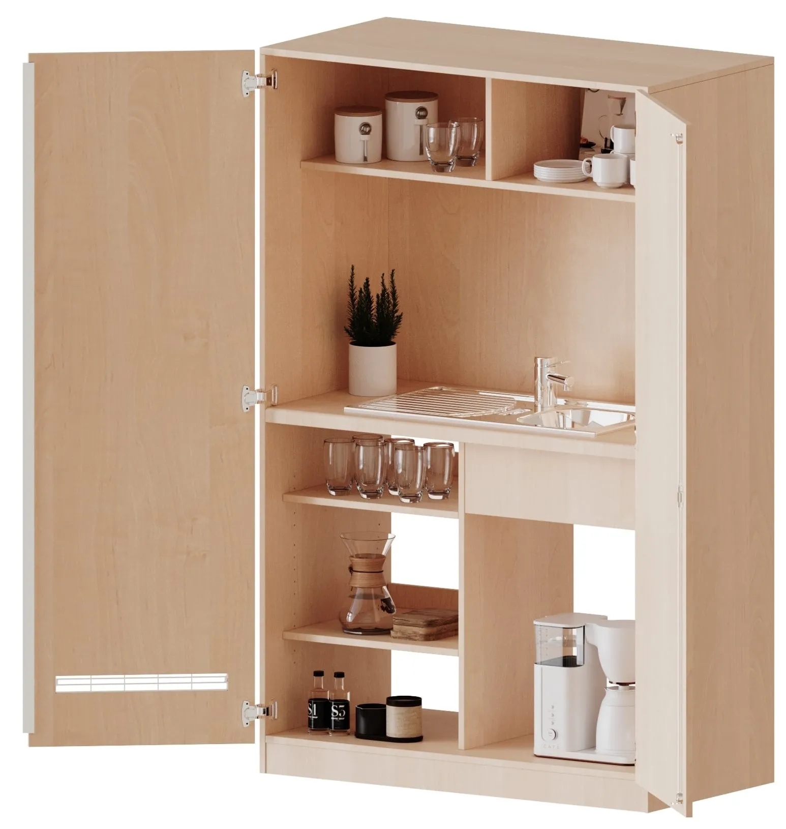 Schrankküche mit Spüle mit Abtropf und Regal mit 2 Einlegeböden, Höhe 190 cm - EVO180 Serie