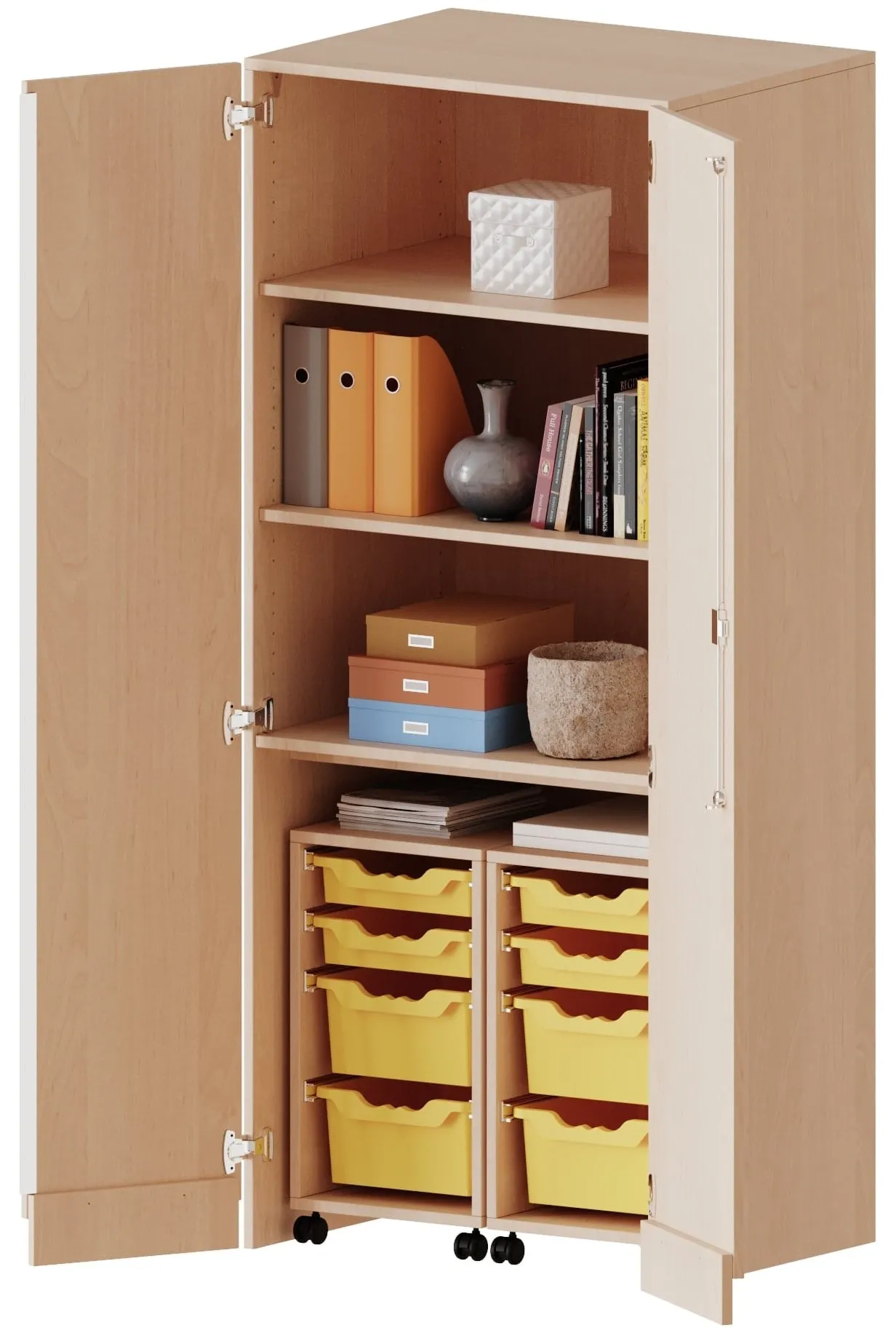 Garagenschrank mit 8 ErgoTray Boxen und 2 Einlegeböden, B/H/T 80 x 190 x 60 cm - EVO180 Serie