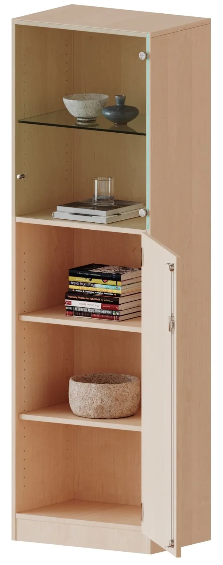 Kombischrank mit 5 Ordnerhöhen davon 2 mit Glasdrehtür, B/H 60 x 190 cm - EVO180 Serie