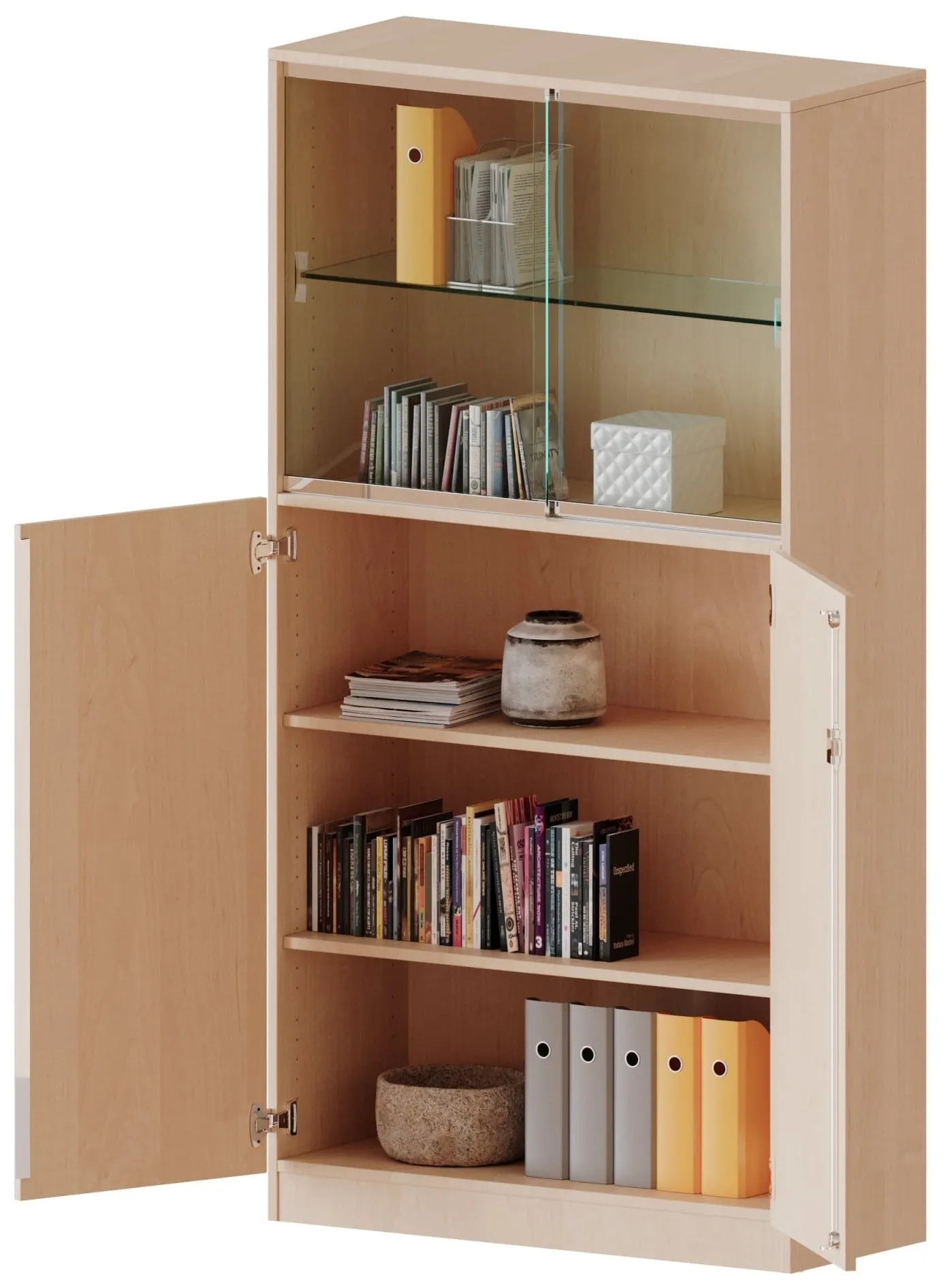 Kombischrank mit 5 Ordnerhöhen davon 2 mit Glasschiebetür, B/H 100 x 190 cm - EVO180 Serie