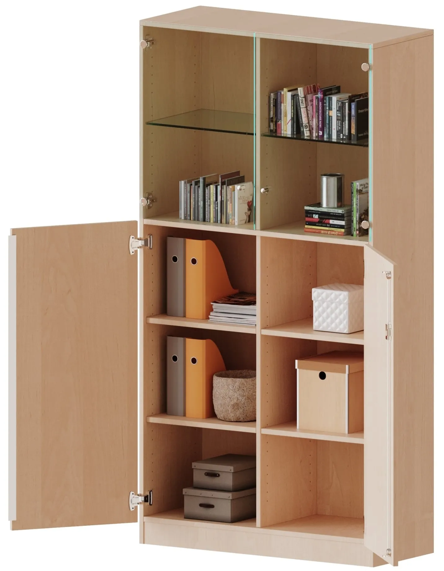 Kombischrank zweireihig mit 5 Ordnerhöhen davon 2 mit Glasdrehtür, Höhe: 190 cm - EVO180 Serie