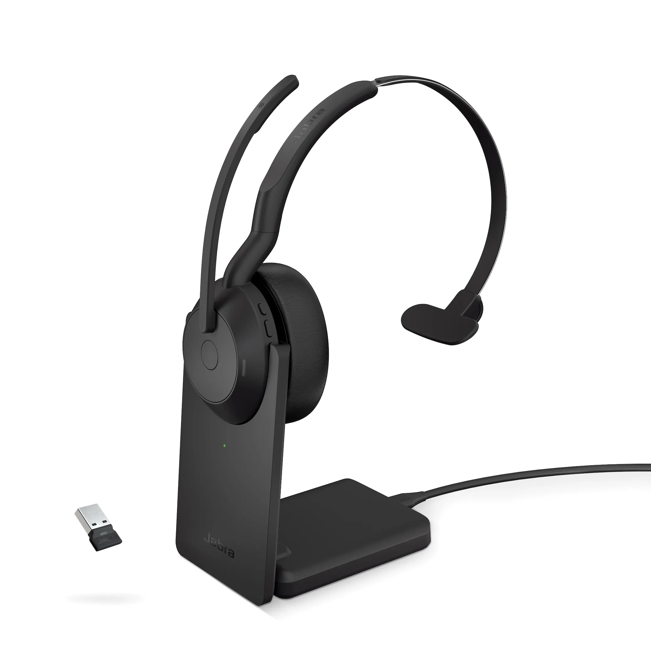Jabra Evolve2 55 Link380a UC Mono – schnurloses Mono Headset mit USB-A inkl. Ladestation