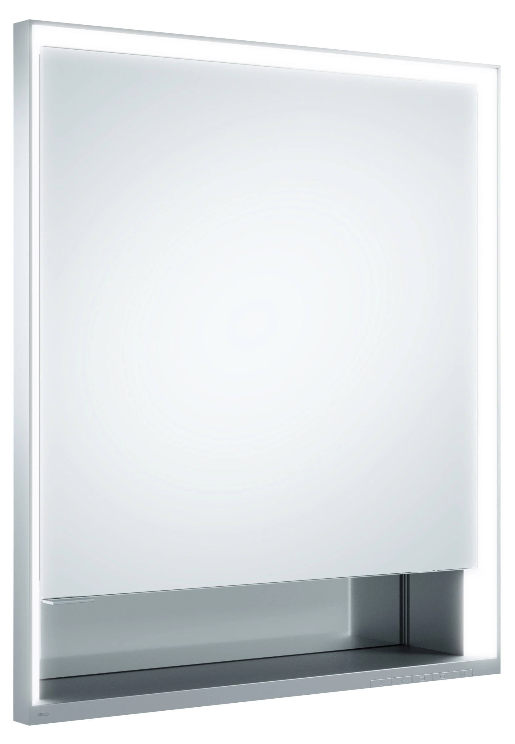 KEUCO Wandeinbau Spiegelschrank mit offenem Ablagefach „Royal Lumos“ in Silber (eloxiert), Anschlag rechts, rechts, Unterputz, Anschlag rechts, mit Steckdose, ohne Spiegelheizung 650 × 735 × 130 mm