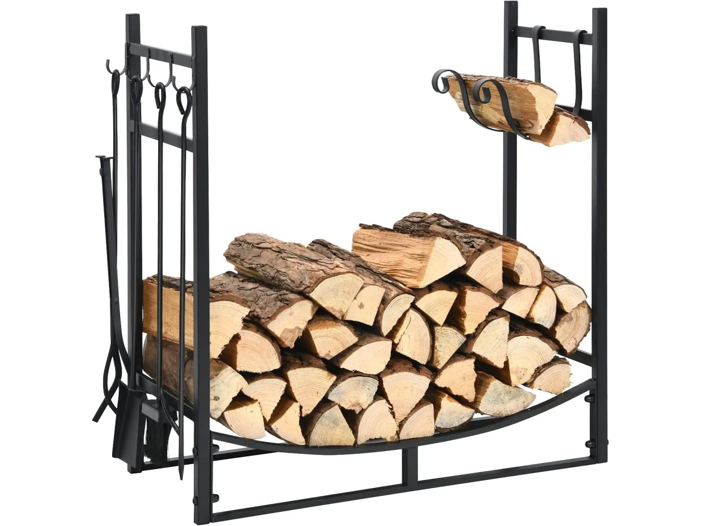 Kaminholzregal mit Kaminbesteck Set