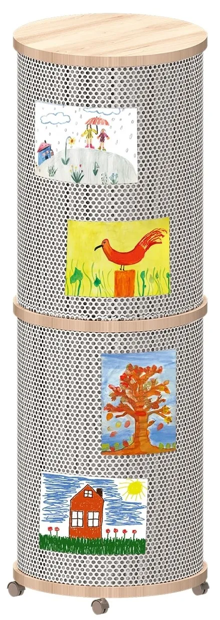 Marlower Möbel fahrbare Litfaßsäule mit Lochblechoberfläche, Höhe 214 cm