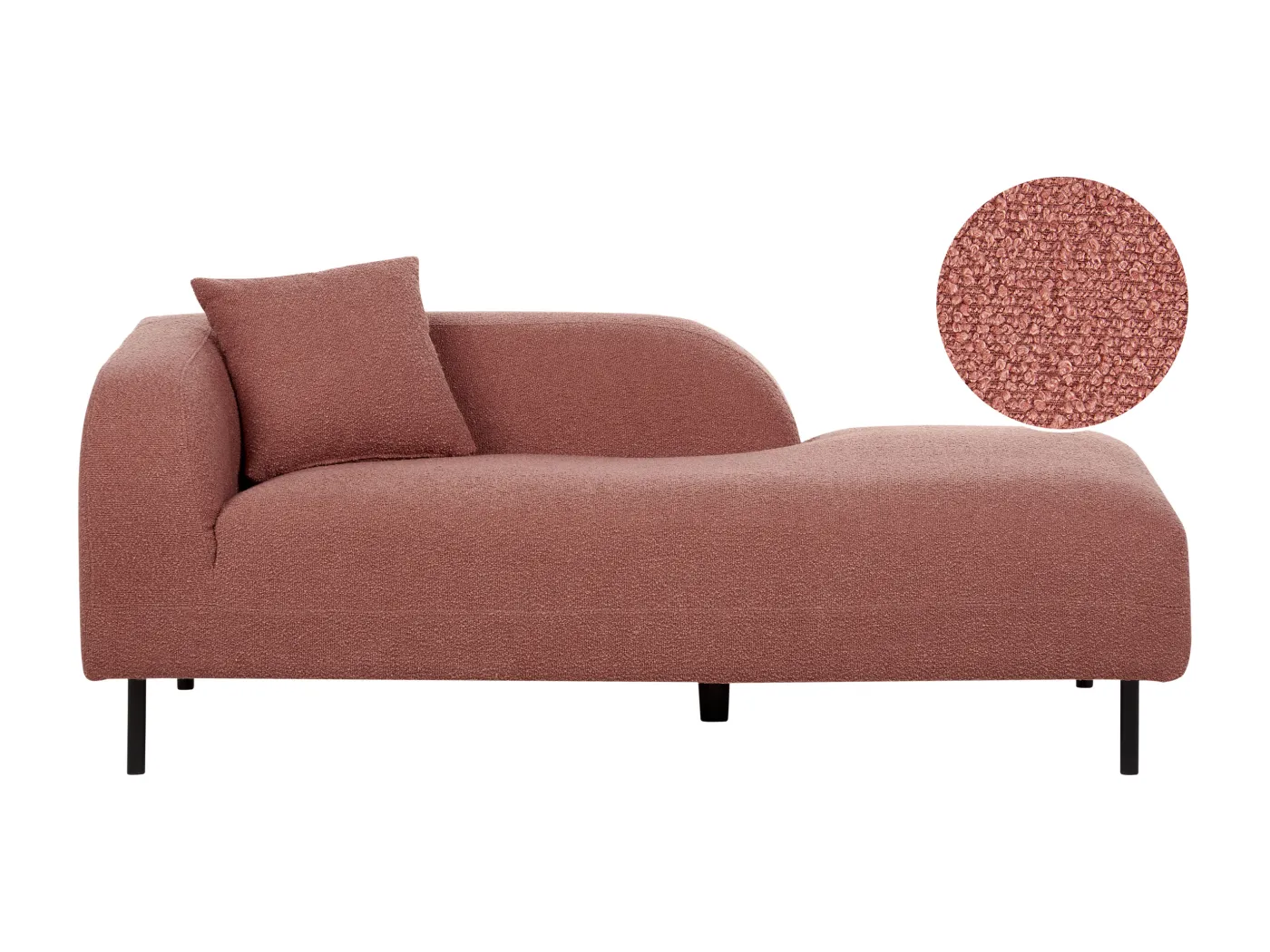 Chaiselongue Bouclé rosa linksseitig mit Kissen Retro Stil Metallgestell Le Crau