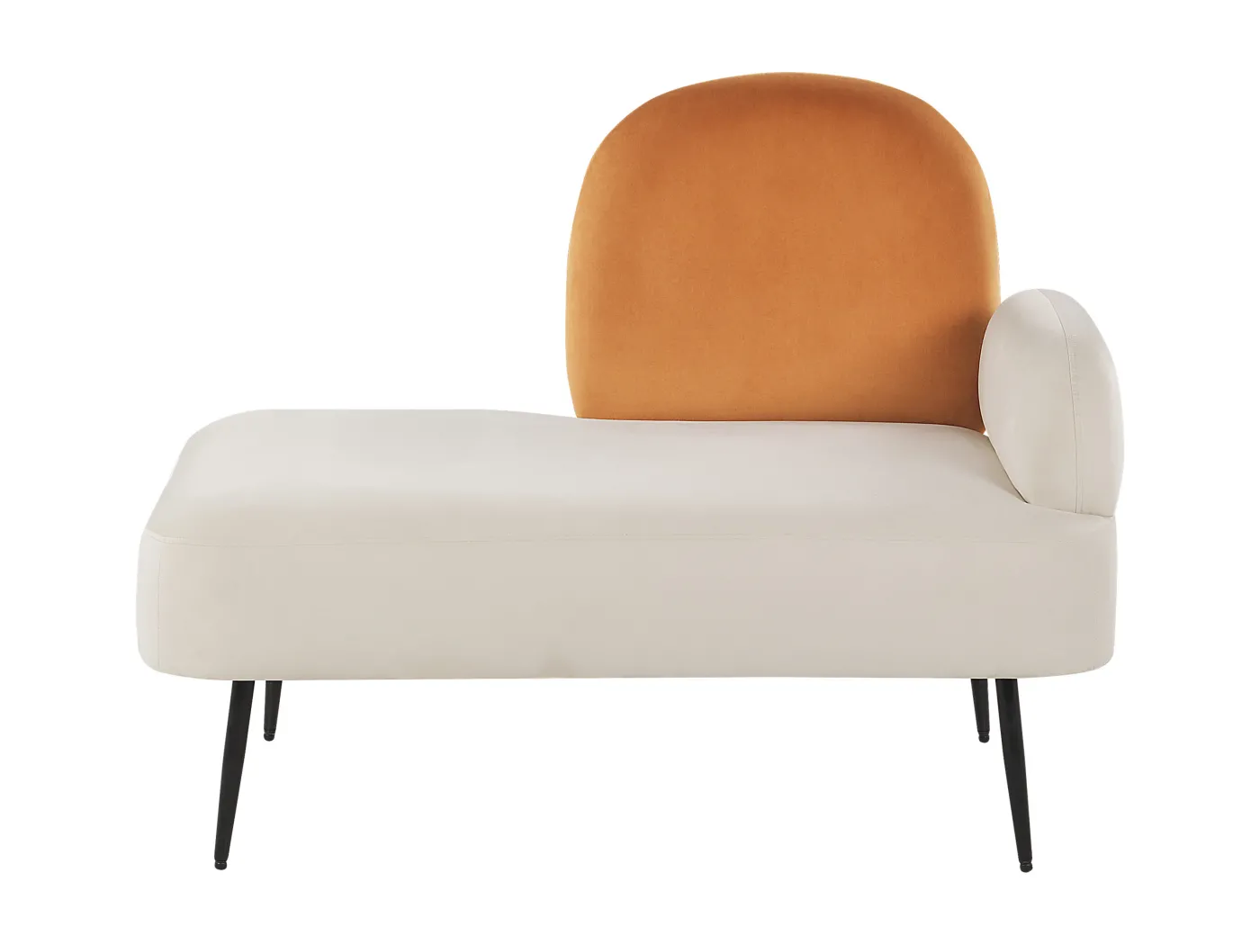 Chaiselongue Samt weiß / orange rechtsseitig Metallgestell schwarz modern Arcey