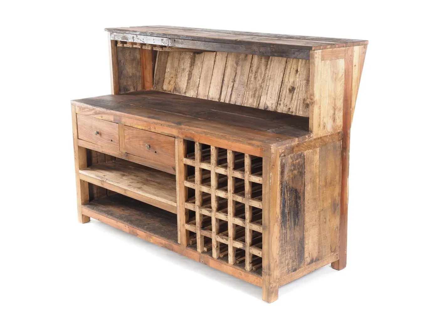 BARSCHRANK PUREWOOD Recyclingholz massiv, Vintage Design braun