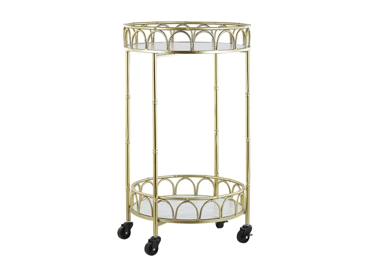 Servierwagen gold rund Metall mit Rollen Marmor Optik Glamour Stil Shafter