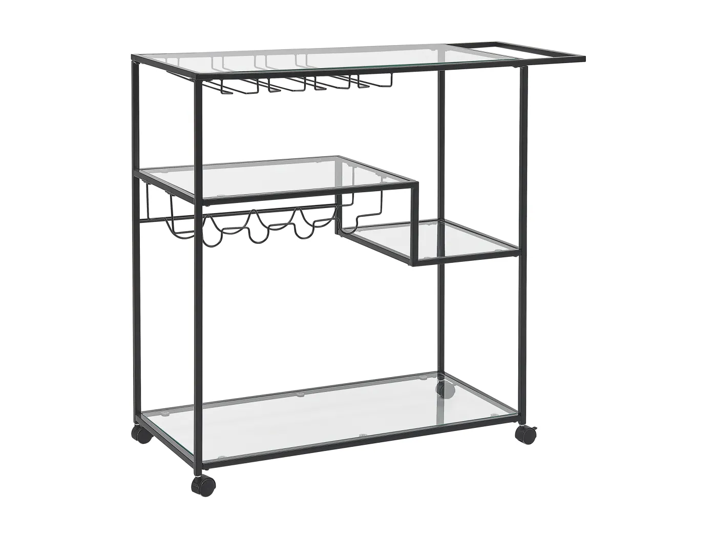 Servierwagen Glasplatte schwarz mit Rollen Flaschenhalter Gläserhalter Marcola