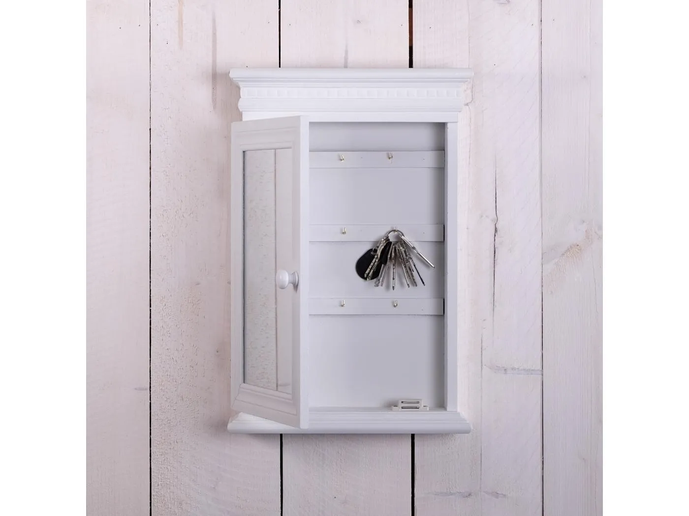 SCHLÜSSELKASTEN EVELYN mit Spiegel weiß