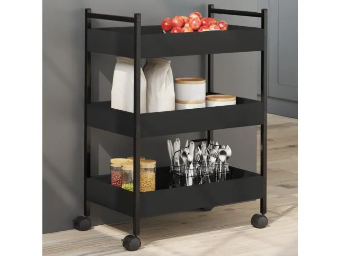 Küchenwagen Schwarz 50x30x70 cm Holzwerkstoff