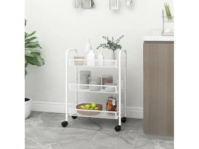 Küchenwagen 3 Etagen Weiß 46x26x64 cm Eisen