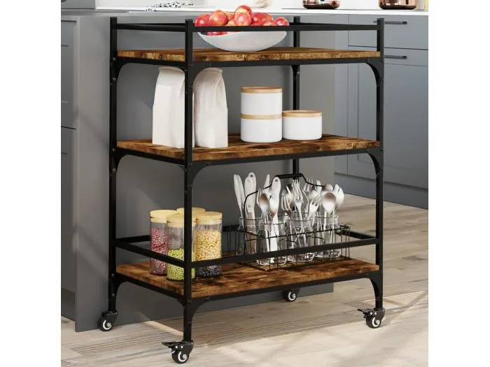 Küchenwagen Räuchereiche 65x40x86,5 cm Holzwerkstoff