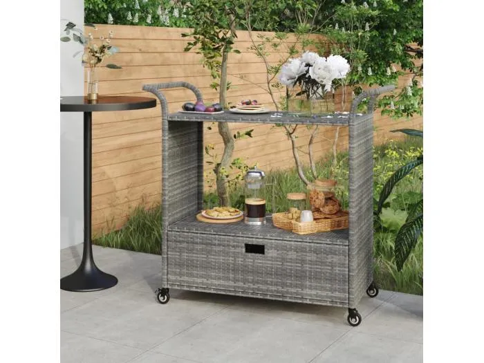 Barwagen mit Schublade Grau 100x45x97 cm Poly Rattan