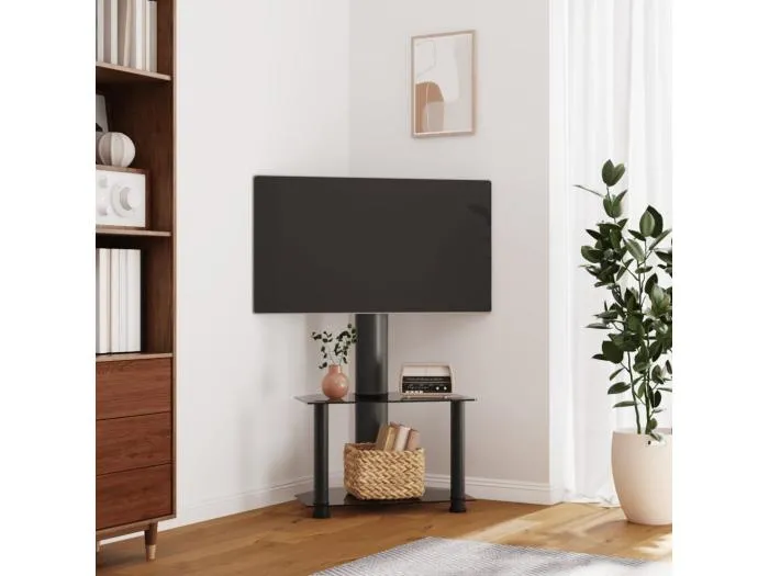 TV-Eckregal mit 2 Ablagen für 32-70 Zoll Schwarz
