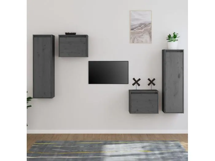 TV-Schränke 4 Stk. Grau Massivholz Kiefer