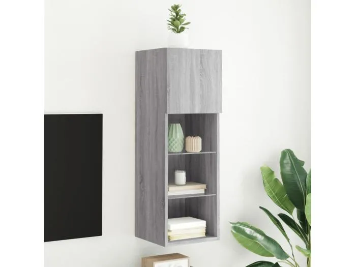TV-Schrank mit LED-Leuchten Grau Sonoma 30,5x30x90 cm