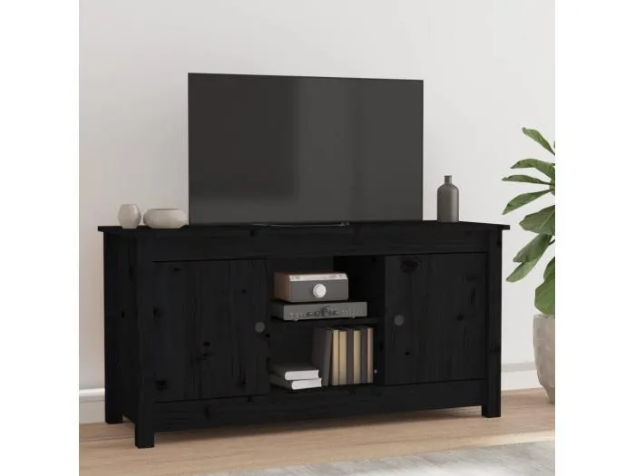 TV-Schrank Schwarz 103x36,5x52 cm Massivholz Kiefer