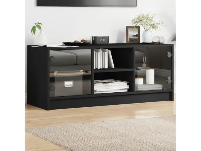 TV-Schrank mit Glastüren Schwarz 102x37x42 cm
