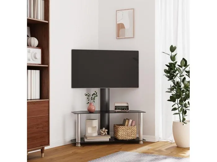 TV-Eckregal mit 2 Ablagen für 32-70 Zoll Schwarz und Silbern