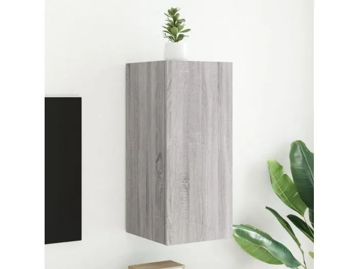 TV-Wandschrank mit LED-Leuchten Grau Sonoma 30,5x35x70 cm