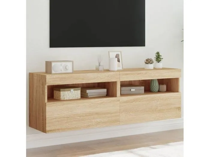 TV-Wandschränke mit LED-Leuchten 2 Stk. Sonoma-Eiche 60x30x40cm
