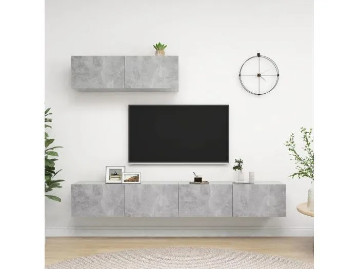 TV-Schränke 3 Stk. Betongrau Holzwerkstoff