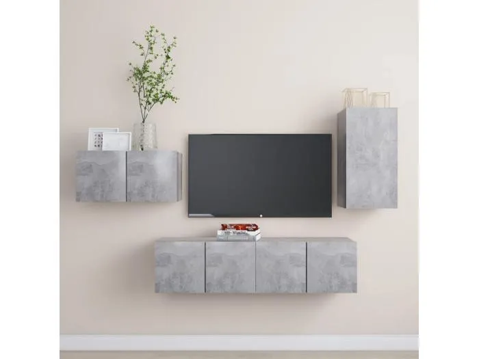 4-tlg. TV-Schrank-Set Betongrau Holzwerkstoff