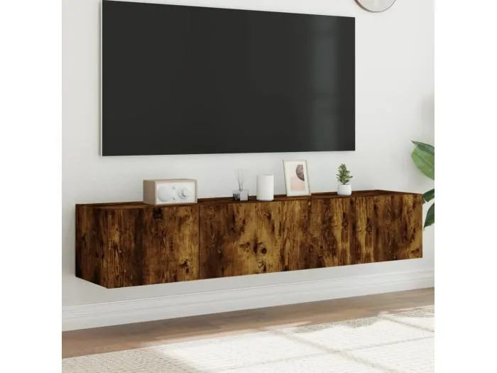 TV-Wandschränke mit LED-Leuchten 2 Stk. Räuchereiche 80x35x31cm