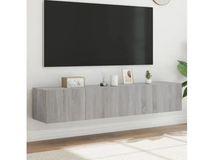 TV-Wandschränke mit LED-Leuchten 2 Stk. Grau Sonoma 80x35x31 cm