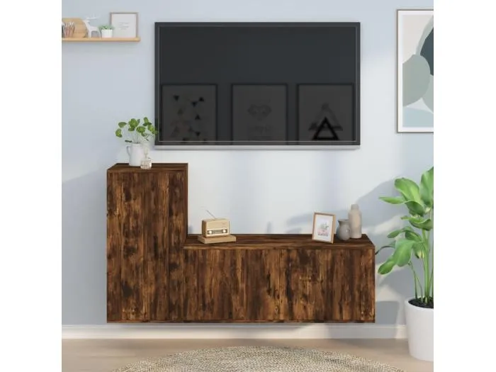 2-tlg. TV-Schrank-Set Räuchereiche Holzwerkstoff