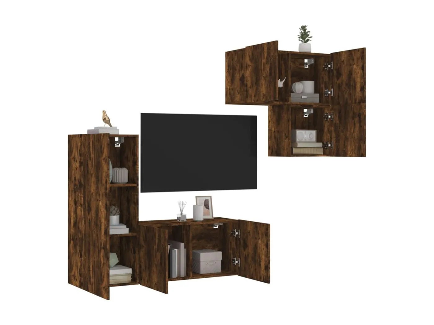 4-tlg. Wohnwand Räuchereiche Holzwerkstoff