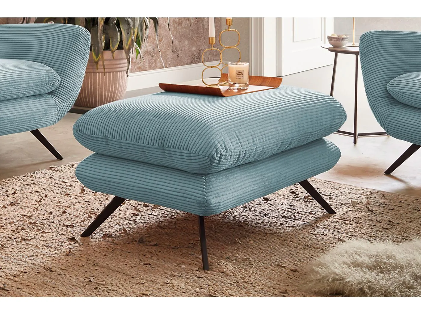 Hockerbank - Hellblau Cord - CHARME