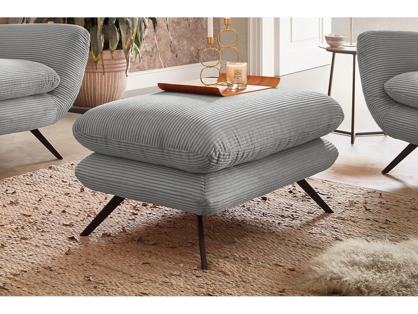 Hockerbank - Hellgrau Cord - CHARME