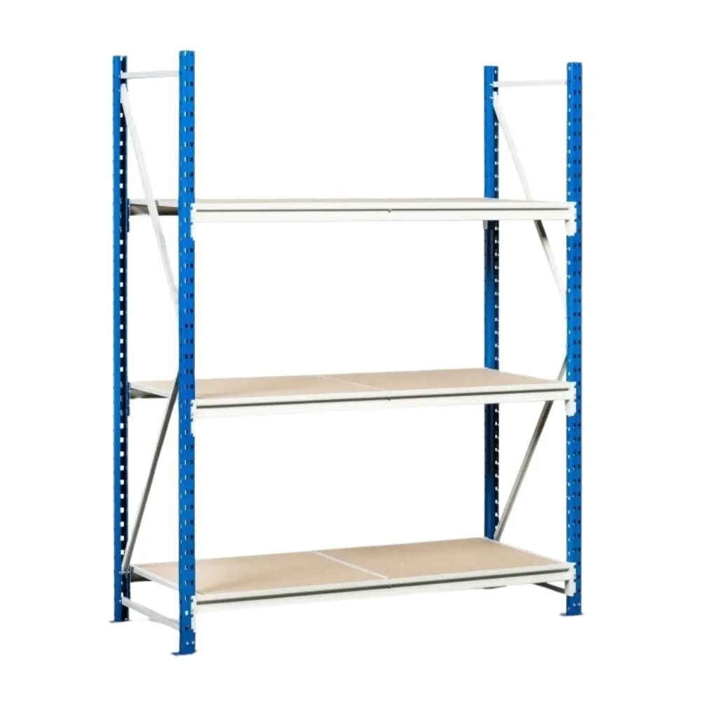 Weitspannregal MAXIMUS | Grundregal | HxBxT 200x200x80cm | 2 Ebenen | Spanplatten-Fachboden | Fachlast 475kg | Lichtblau/Lichtgrau