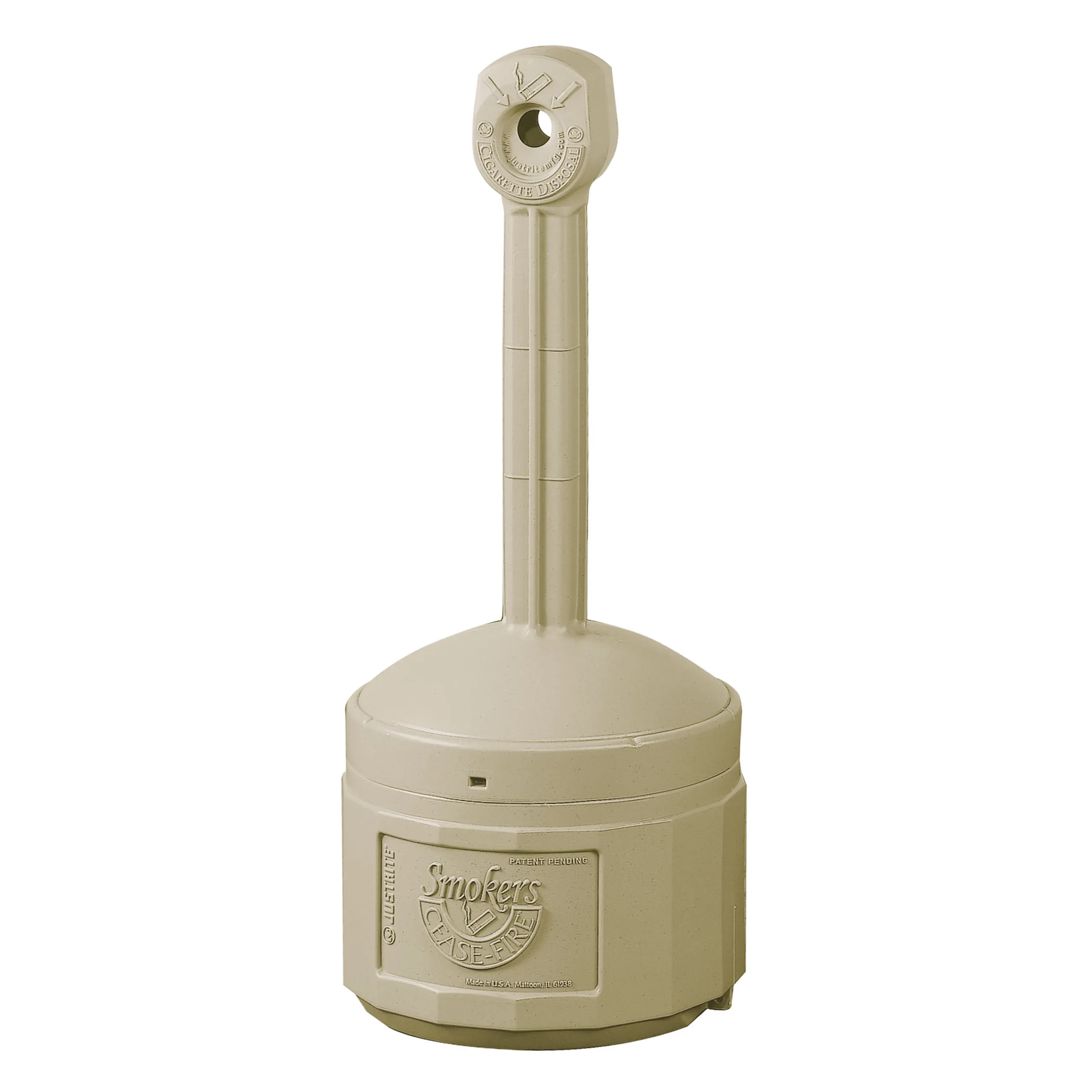 Justrite Sicherheits-Standascher Standaschenbecher aus Kunststoff Original Smoker Cease Fire® | 15 Liter Innenbehälter, selbstlöschend | HxB 98x42cm | Beige