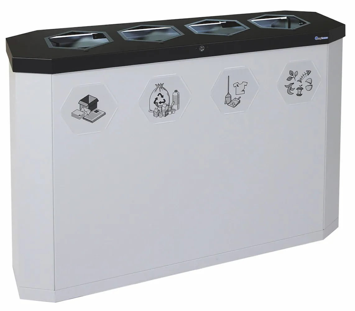 Abfallsammler mit offener Einwurfsöffnung | 4x45 Liter, HxBxT 83x120x35,5cm | Eisenglimmer